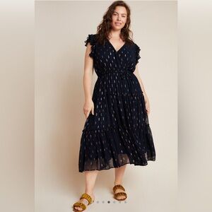 NWT Anthropologie Midnight Shimmer Midi Dress (Navy Blue) // Size L